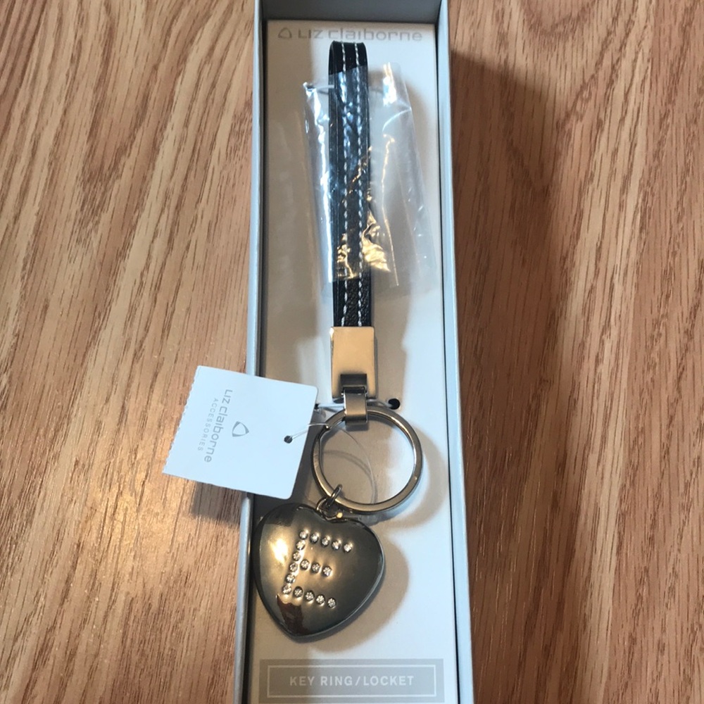 Liz Claiborne Heart Locket Key Ring  With Strap